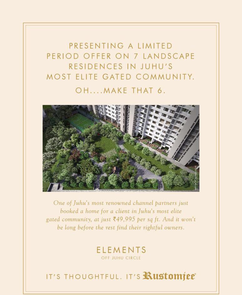 Book your home in the elite gated community @ Rs. 49,995 per sqft. at Rustomjee Elements in Mumbai